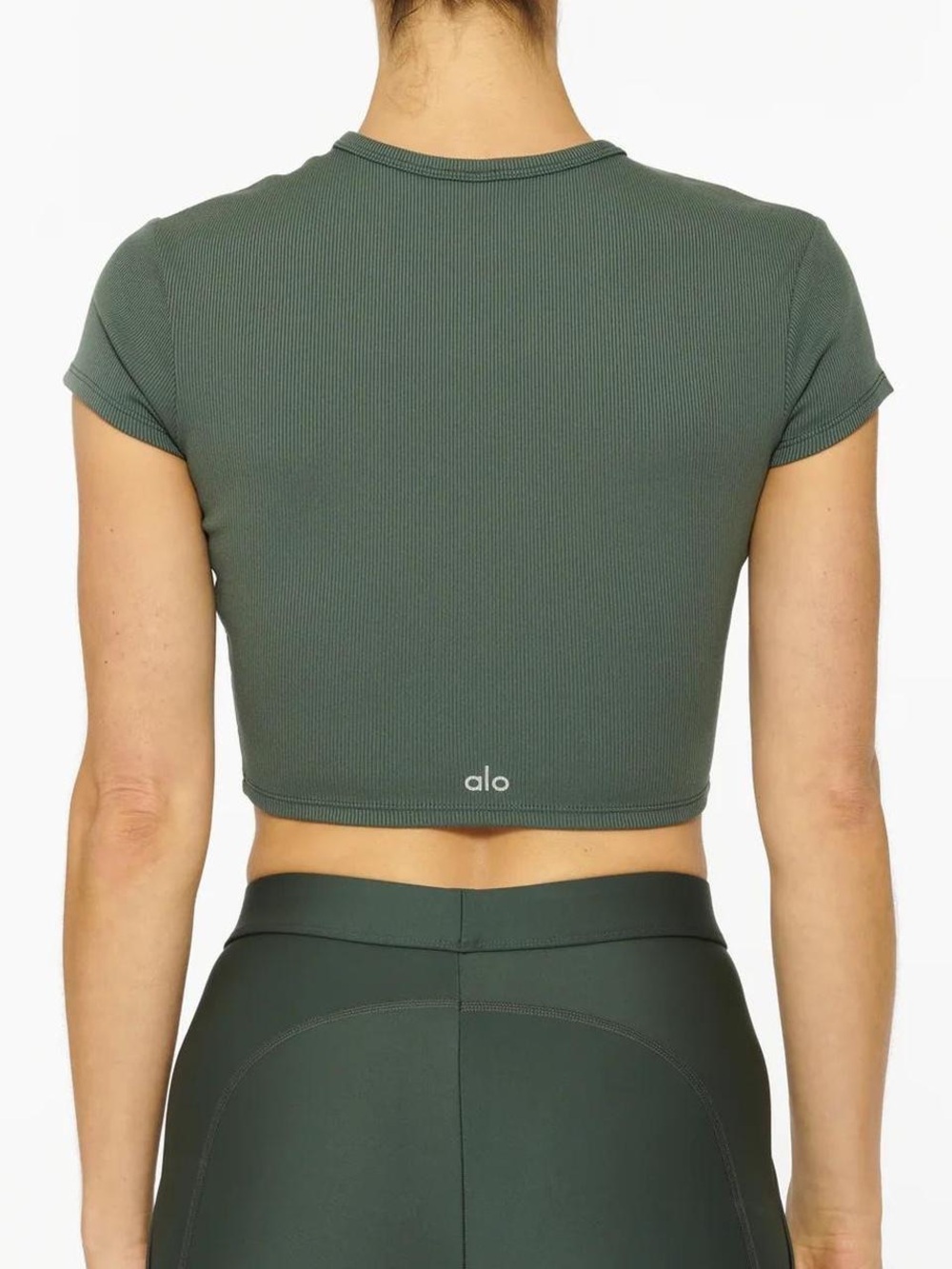 Alo Women's Ribbed Crop Tee in Forest Green